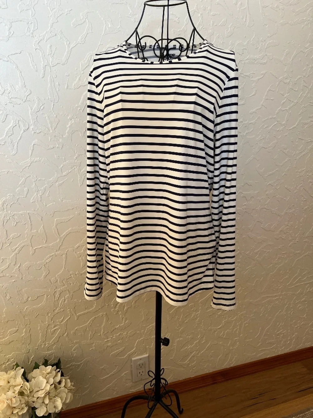 Land’s End Swim Shirt Rash Guard Nautical Navy and White